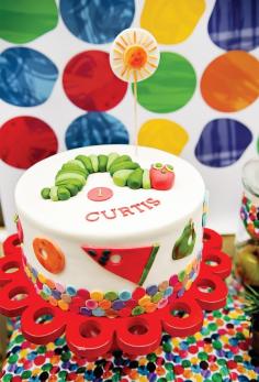 Very Hungry Caterpillar Party Cake #very #hungry #caterpillar #birthday #cake #party #decorate #buffet #book #baby #toddler #child #children