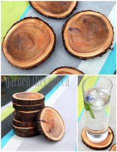 DIY recycle tree branches into coasters.  Could use Christmas tree trunk for this!