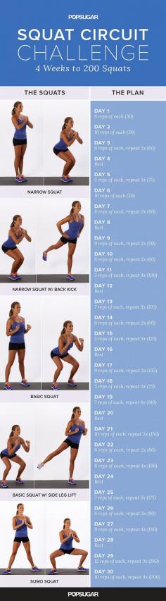 
                    
                        Give your butt some attention and try our four-week squat challenge! Learn the specifics on each style of squat included in this circuit, then put your knowledge to practice with this plan.
                    
                