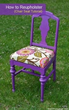
                    
                        Learn how to reupholster a chair seat! Best part? It's actually quite fun to do! Fun furniture makeover tutorial! DIY Reupholster Project!
                    
                