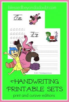 FREE Inside Out Handwriting printable sets. Choose from print or cursive.