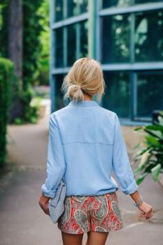 Denim shirt & printed shorts