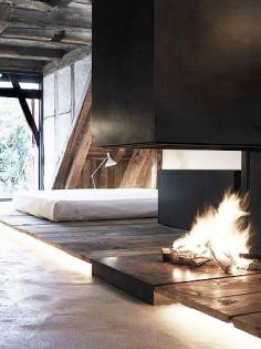 Open fireplace in bedroom, spectacular idea!!!!