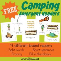 Does your family love camping? Grab these fun Camping themed Emergent Readers for the little ones in your home! 4 levels :: www.inallyoudo.net