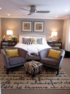 master bedroom ideas. Love that rug and the seating area!