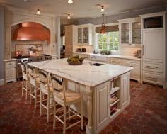 
                    
                        Off White Kitchen Cabinets that Suit Your Kitchen : Traditional Kitchen With Marvelous Off White Kitchen Cabinets Also White Elegant Kitchen Island With White Marble Countertop Also White Classic Kitchen Chairs Also Burgundy Hexagon Wall To Wall Carpeting
                    
                