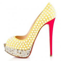 Christian Louboutin Lady Peep Spikes 140mm Peep Toe Pumps #Canari yellow