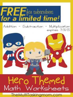 Free For limited Time - Hero Themed Math Worksheets :: TheMultiTaskingMom.com