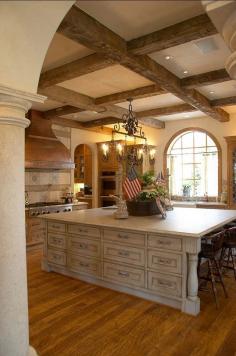 French Country Kitchen - LOVE the wood beams!!!