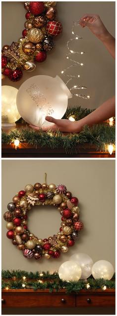 light fixture globes filled with a strand of Christmas lights.