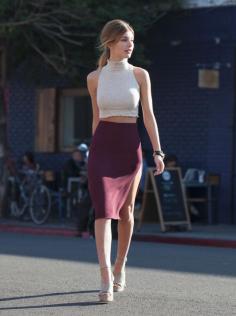 bodycon crop top midi skirt love outfit ideas street fashion