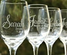 
                    
                        We can make these pretty etched wine glasses for your bridesmaids! Call us at 870-819-1503
                    
                