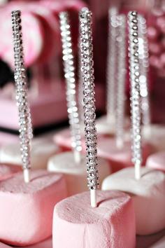 Love the bling tooth picks and pink marshmallows - How To Set Up A Candy Buffet
