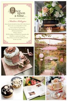 Storybook Baby Shower  Here is an idea that would be perfect for a whimsical outdoor baby shower; a storybook theme! Touches of fairy tale fantasy will make this theme magical yet classic. Guests can bring their favorite childhood book as a gift for the mum-to-be to add to the baby’s library. Cute baby shower idea!