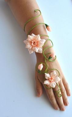 Any colour flower and vine fairy arm cuff, slave bracelet wedding accessories bride, bridesmaids, flower girls whimsical woodland style