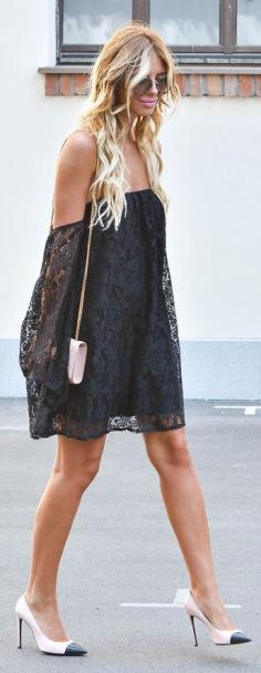 
                    
                        Black Lace Off Shoulder Dress by Zorannah.
                    
                