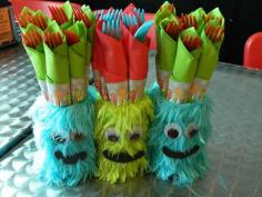 Monster Fur Covered Mason Jar Silverware Holders Monster Party Boy Themed Party Ideas