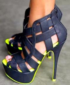 Neon yellow and black heels