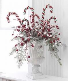 Candy cane christmas centerpieces. Cute ideas |Pinned from PinTo for iPad|
