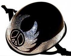
                    
                        Swarski Crystals helmet designs with peace and wings symbol
                    
                