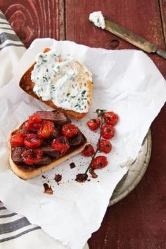
                    
                        Skillet Steak Sandwich with Chive Goat Cheese and Blistered Tomatoes
                    
                