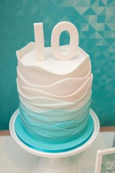 simple ombre ruffle fondant birthday cake