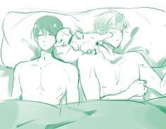 
                    
                        Their adopted puppy gets to share the bed with them ...   From lesfrites ...  Free! - Iwatobi Swim Club, haruka nanase, haru nanase, haru, nanase, haruka, free!, iwatobi, makoto tachibana, makoto, tachibana, chef, cook, fireman, firefighter, puppy, dog
                    
                