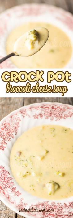 Are you looking for a warm and filling Broccoli Cheese Soup Recipe you can make in the crock pot? We love the fantastic flavor and texture of this broccoli cheese soup. It is as delicious as it is simple to make....velveta, cream of cheese instead of cream of chicken soup