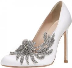 Manolo Blahnik Swan Embellished Satin Pumps, White: Fashion Shoes