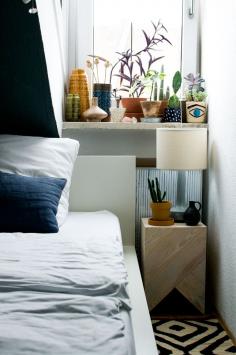 Igor Josifovic bedroom with mélange rug , interiors, makeover, bedroom styling, bedside table, plants