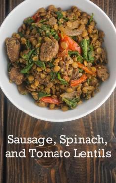 
                    
                        Healthy Sausage, Spinach, and Tomato Lentils
                    
                