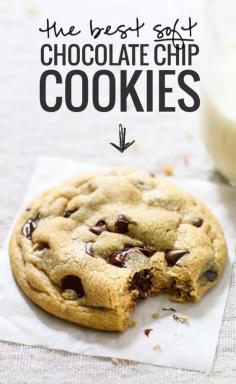 The BEST Soft Chocolate Chip Cookies - no overnight chilling, no strange ingredients, just a simple recipe for ultra SOFT, THICK chocolate chip cookies!  #Recipe #Cookies