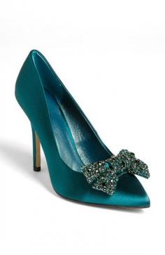 Pointy Toe + Sparkle Bow Turquoise / Teal  Shoe
