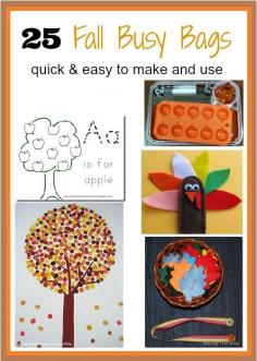 Fall Busy Bag ideas- I keep finding new and innovative ways to use household items for educational activities.