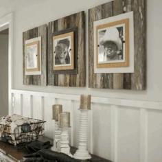 Day 21, Eco-Friendly Home Decor Piece: Reclaimed Pallet Wood Picture Frames. Use pallets or reclaimed wood to make these extra large frames (22” x 22”) with a burlap wrapped interior frame to feature an 8” x 10” photo.