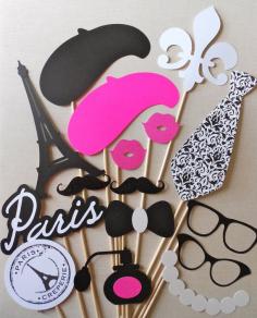 Paris Party Photo Booth Props. Parisian Photo Booth Props. Glitter. Girls Night Out / Bachelorette / Birthday / Wedding.