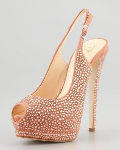 Giuseppe Zanotti Crystallized Platform Slingback, Naked - Neiman Marcus