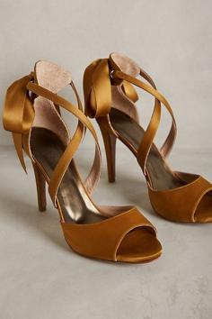 gold satin bow heels