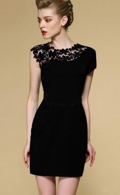 Black Sleeveless Contrast Lace Shoulder Dress. I have got to get me this. Every girl needs a little black dress in their closets for those sexy date nights ;)