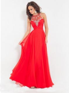 A-line Scoop Sleeveless Beading Floor-Length Beautiful Chiffon Dress