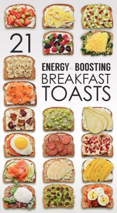 Its a list of energy boosting breakfast toasts. But its also a lot of food combo ideas. Fig, feta and almond appetizers? #breakfast #recipe #healthy #recipes #brunch