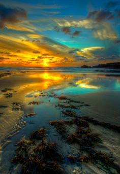 Sunset and calm seas at the breakwater in Bude, north Cornwall, England • photo: mike_pratt1957 on Flickr  #Beautiful #Places #Photography