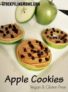 Apple Cookies are healthy and delicious which makes them the perfect vegan and gluten free snack! I would use almond butter and dried cranberries.