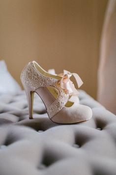 soft pink bow heels. Winter wedding shoes