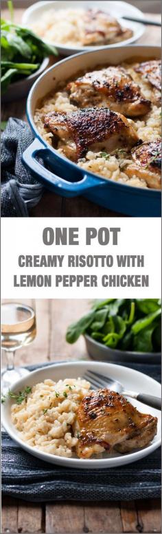 One Pot Creamy Parmesan Garlic Risotto with Lemon Pepper Chicken Recipe