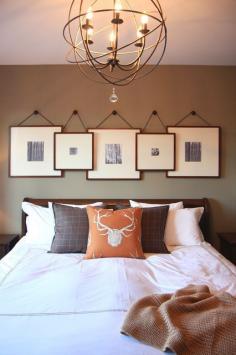 Overlapping Frames. Pillow. Master Bedroom. Light fixture.