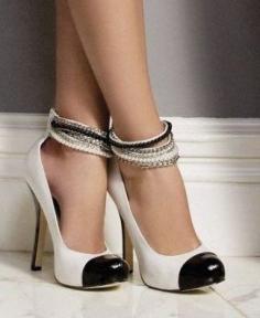 black and white shoes - love the ankle strap!