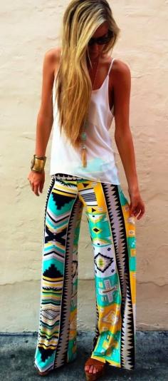 Super cute egyptian exuma pants and white tank love this!!!! Bohemian Dress