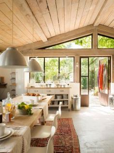 French Farmhouse kitchen. Note the cement floor. ♥