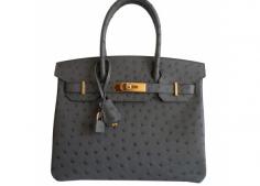 Hermes 30cm Ostrich Birkin Bag Graphite Grey Gold Hardware Never Carried